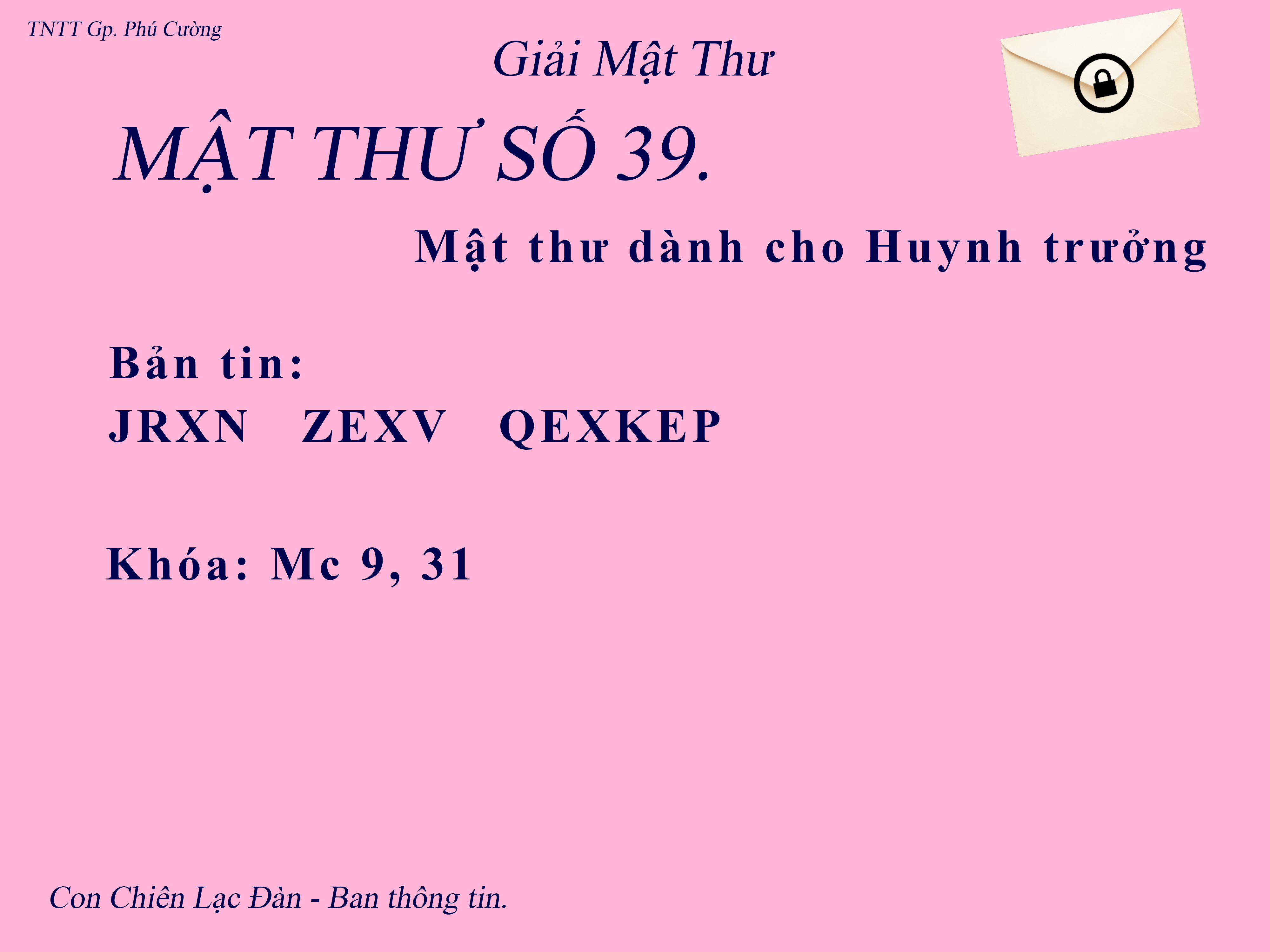MẬT THƯ SỐ 39