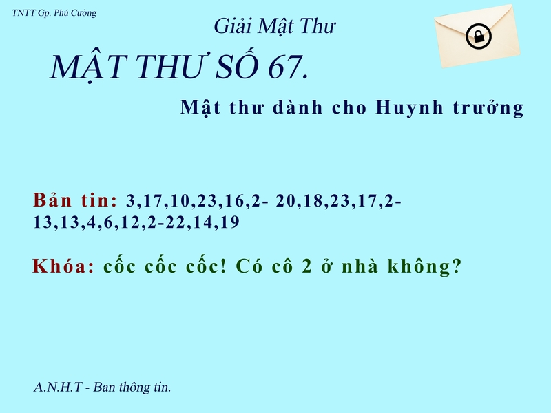 MẬT THƯ SỐ 67