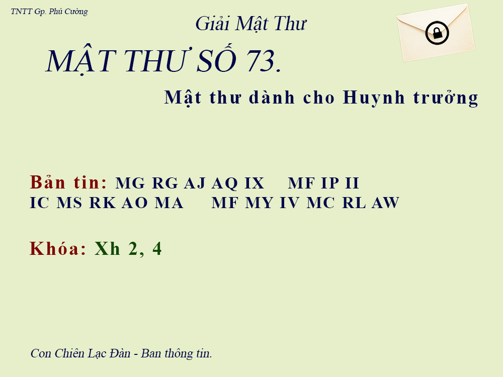 MẬT THƯ SỐ 73