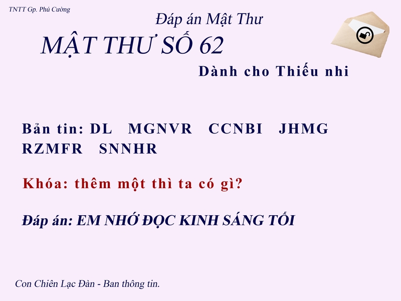 MẬT THƯ SỐ 62