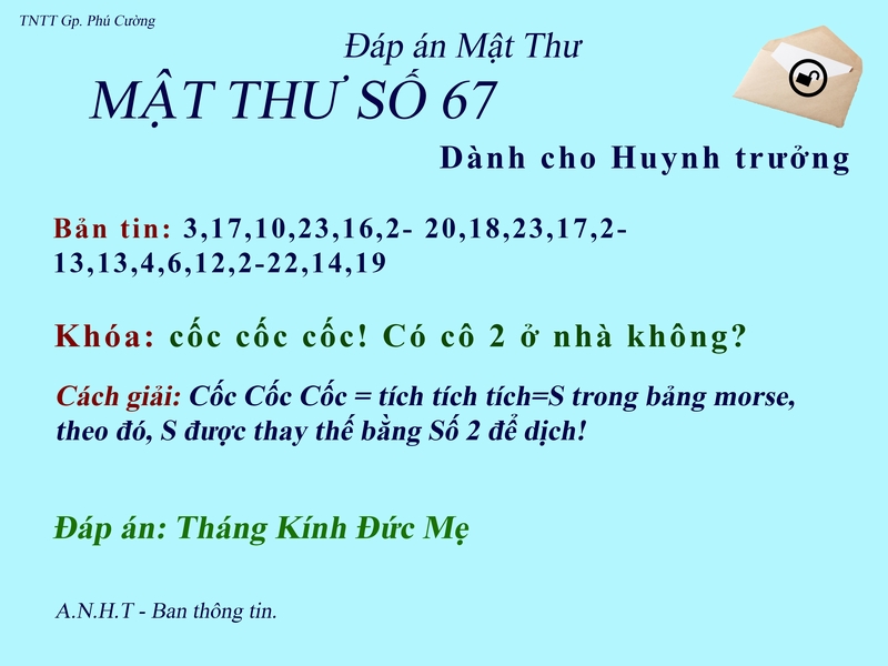 MẬT THƯ SỐ 67