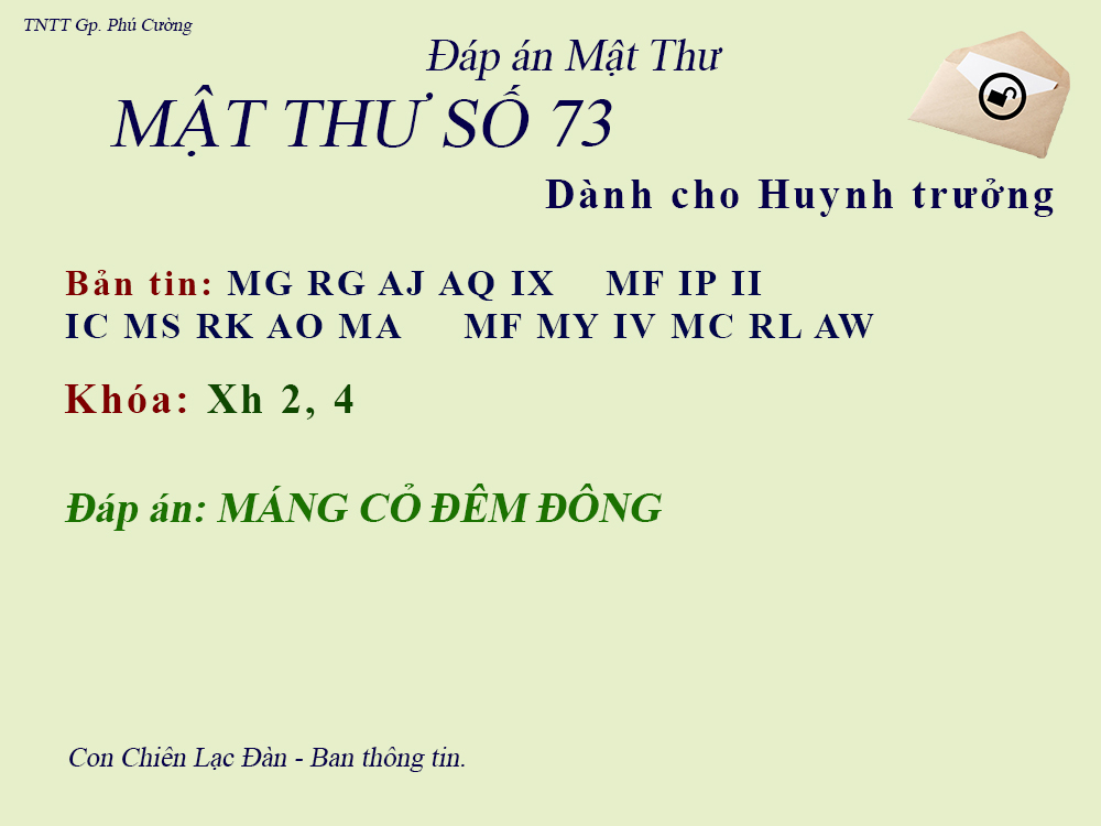 MẬT THƯ SỐ 73