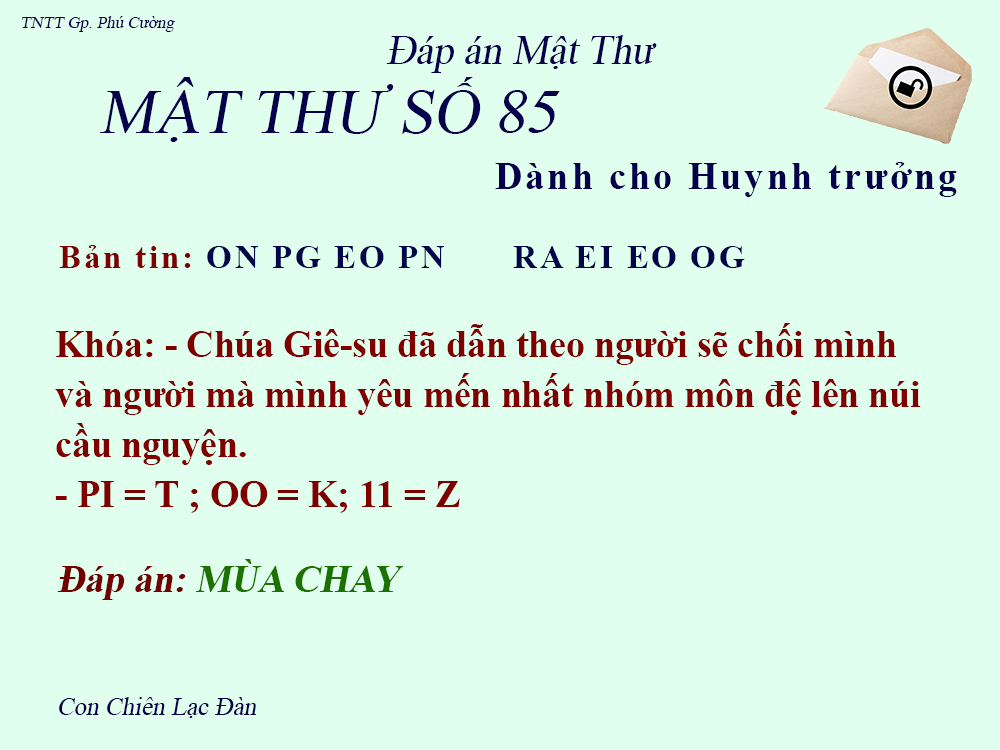 MẬT THƯ SỐ 85
