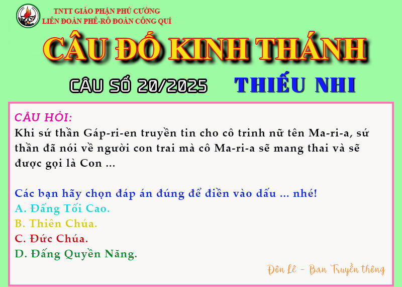CÂU SỐ 20/2025 – DÀNH CHO THIẾU NHI