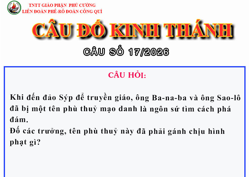 CÂU SỐ 17/2026 – DÀNH CHO HUYNH TRƯỞNG