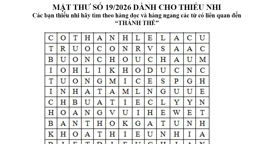 MẬT THƯ SỐ 19/2026 – DÀNH CHO THIẾU NHI